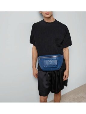 Gucci Blue Leather GG Embossed Belt Bag Crossbody Waist Bag